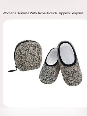 Womens Skinnies With Travel Pouch Slippers Leopard, Size L 9-10